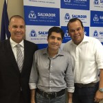 Ivan Lopes, ACM Neto e Geraldo Junior em reunião de parceria entre o SEPX-BA e a PMS